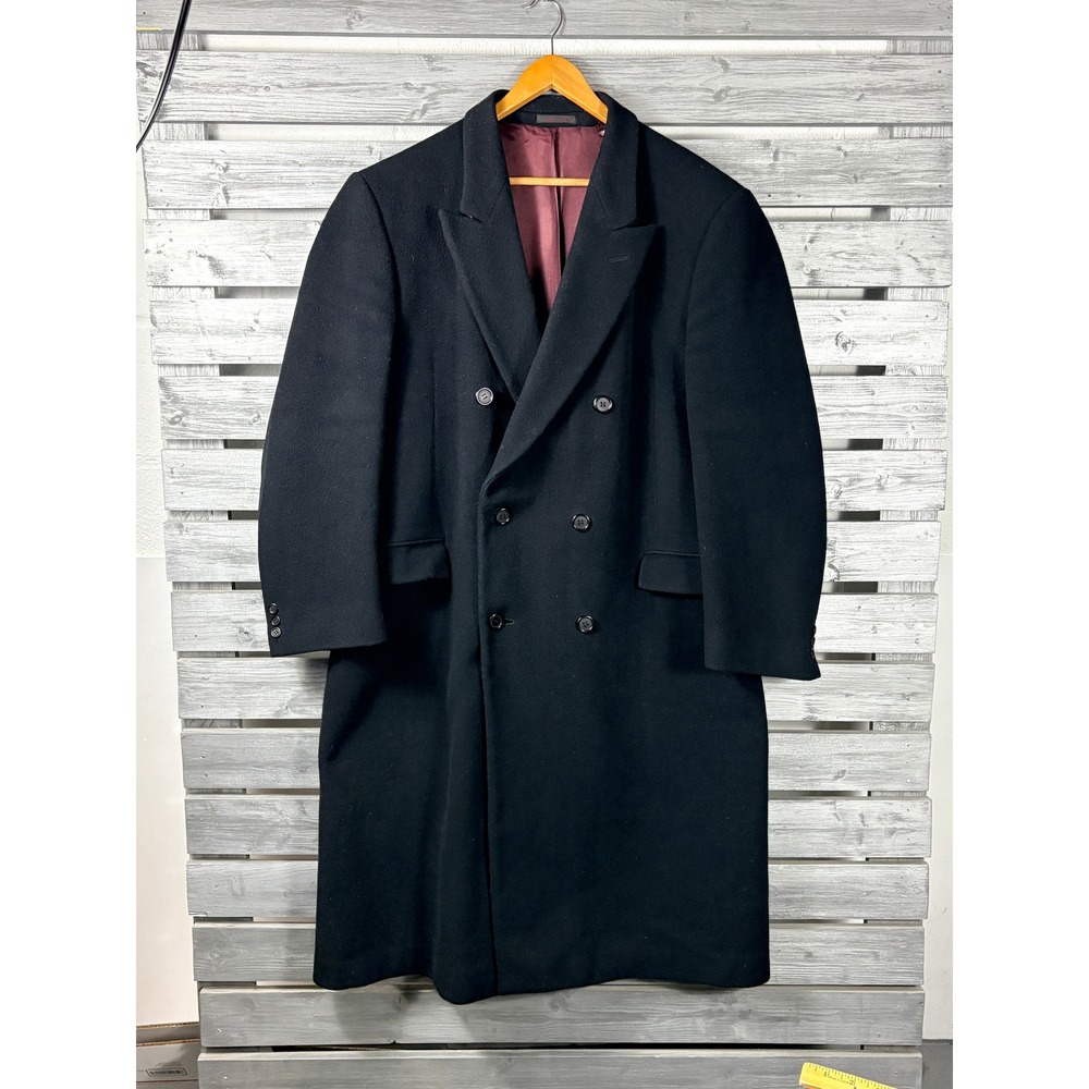 Nino Cerruti Rue Royale Men Cashmere Wool Double Breasted Overcoat 46L Coat vtg